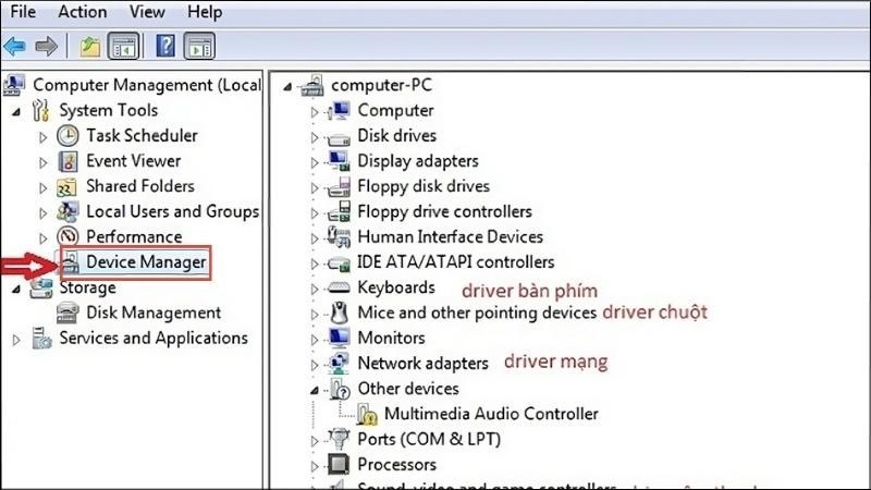 Kiểm tra phần còn thiếu trong mục Device Manager