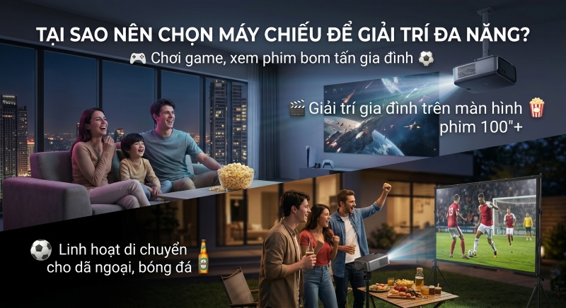 Máy chiếu có thể dễ dàng di chuyển hoặc thay đổi vị trí lắp đặt tùy theo nhu cầu sử dụng