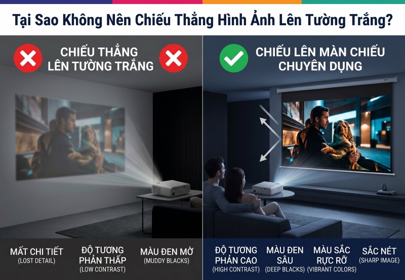 chiếu hình ảnh lên tường trắng