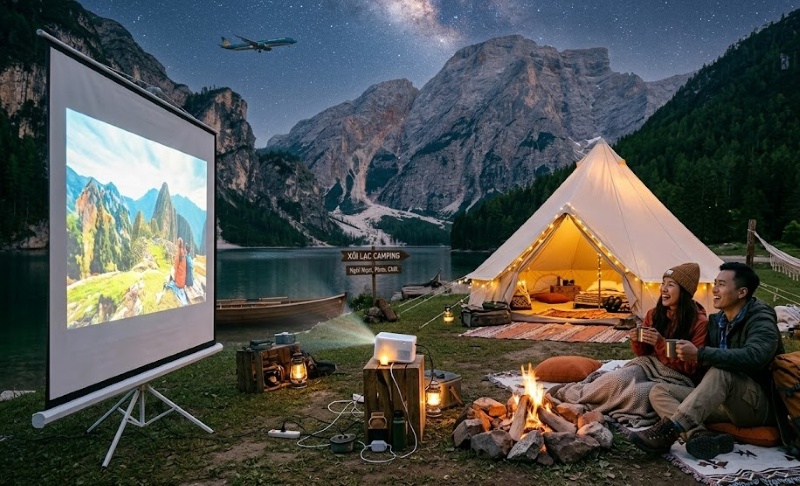 Xu Hướng Du Lịch Mới Hiện Nay: Mang Máy Chiếu Đi Phượt Máy chiếu giúp trải nghiệm camping trở nên thú vị và đặc sắc
