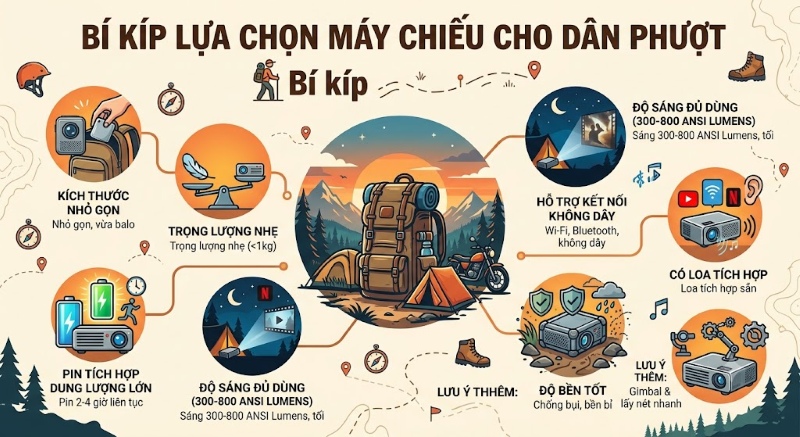 Xu Hướng Du Lịch Mới Hiện Nay: Mang Máy Chiếu Đi Phượt Bí kíp lựa chọn máy chiếu cho dân phượt