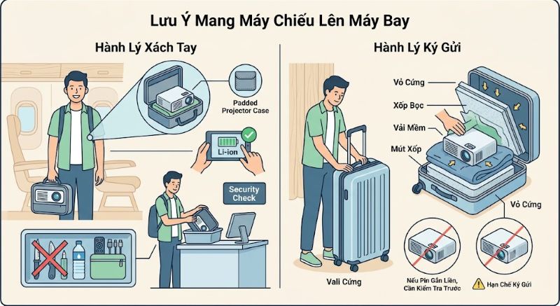 Máy Chiếu Có Thể Mang Lên Máy Bay Khi Đi Du Lịch Không? Những lưu ý khi mang máy chiếu lên máy bay