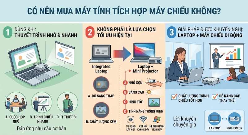 Máy Tính Tích Hợp Máy Chiếu: Có Hay Không? Tùy vào nhu cầu sử dụng để lựa chọn có nên mua máy tính tích hợp máy chiếu hay không